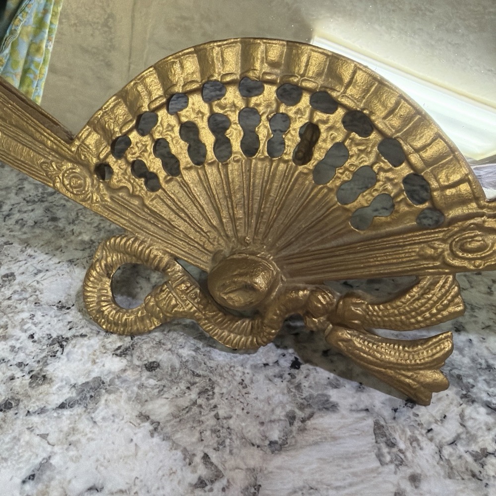 Vintage Brass Vanity Mirror / Fan Shape Mirror / Art Deco Ornate
